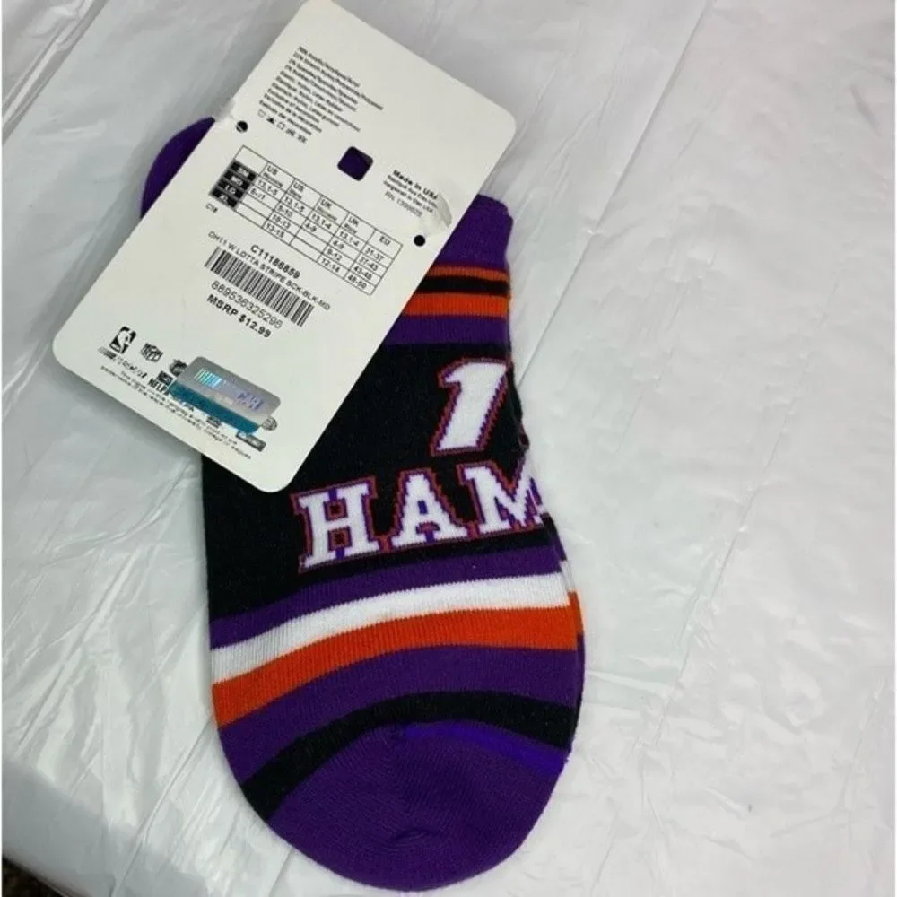 For Bare Feet Purple Orange Danny Hamlin #11 Nascar Stripe Socks M Made in USA